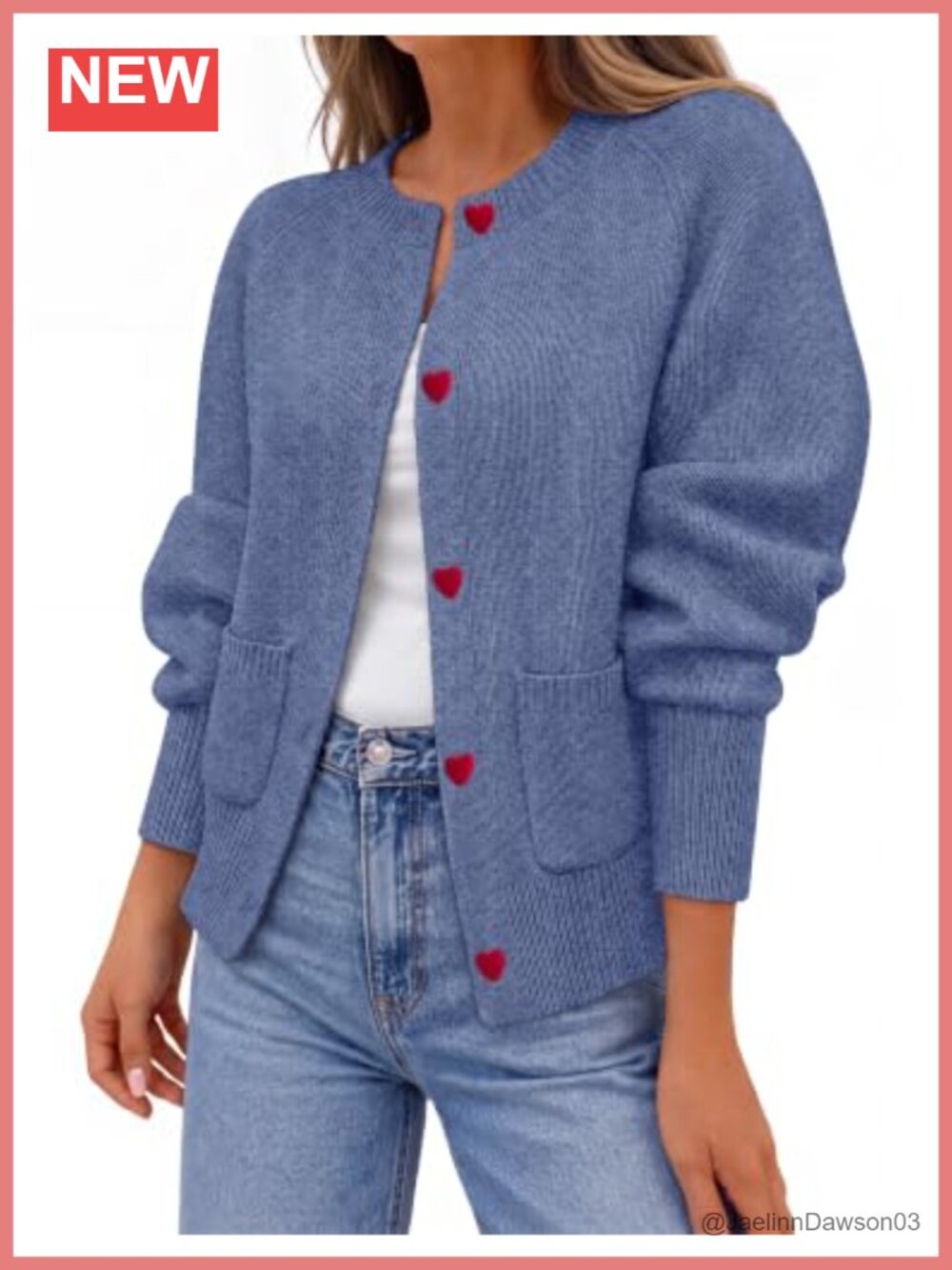 Open Front Button Up Cardigan Sweater with Pockets Long Sleeve Crew Neck